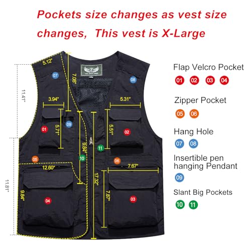 Flygo Men's Utility Cargo Vest Outdoor Summer Work Photo Fishing Safari Travel Vest with Pockets(01ArmyGreen-XS) - Image 2