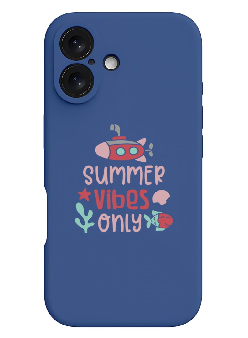 Theodor iPhone 16 Plus Blue Protective Slim Fit Case Liquid Silicone Cover with Full Body Protection Anti-Scratch Shockproof Case For iPhone - Summer vibes only - Image 1
