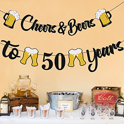 Festiko®50th Birthday Decorations for Men,Cheers to 50 Years Black Glitter Banner for 50th Birthday Wedding Aniversary Party Supplies Decorations - Image 5