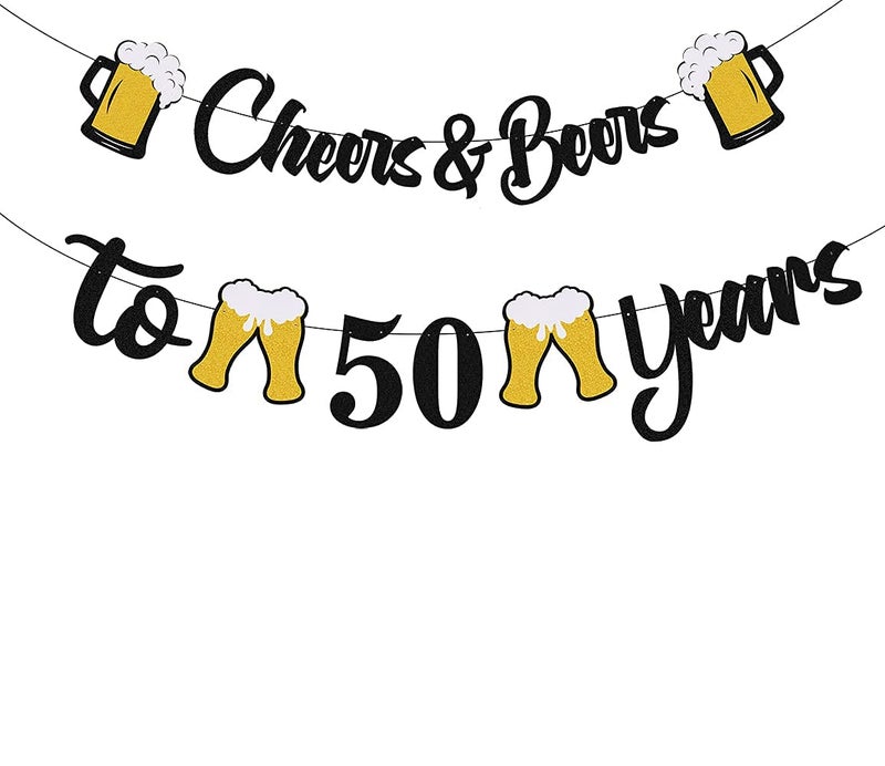 Festiko®50th Birthday Decorations for Men,Cheers to 50 Years Black Glitter Banner for 50th Birthday Wedding Aniversary Party Supplies Decorations - Image 1