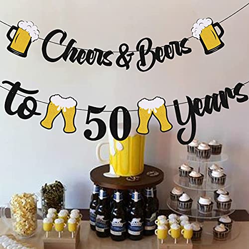 Festiko®50th Birthday Decorations for Men,Cheers to 50 Years Black Glitter Banner for 50th Birthday Wedding Aniversary Party Supplies Decorations - Image 2