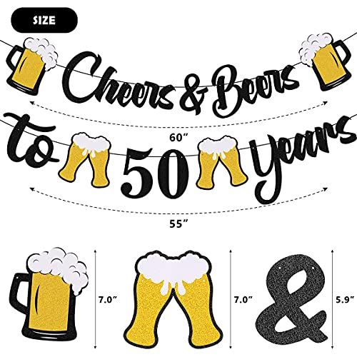 Festiko®50th Birthday Decorations for Men,Cheers to 50 Years Black Glitter Banner for 50th Birthday Wedding Aniversary Party Supplies Decorations - Image 3