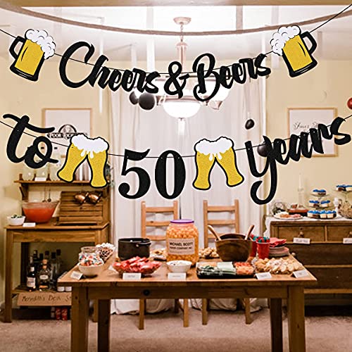 Festiko®50th Birthday Decorations for Men,Cheers to 50 Years Black Glitter Banner for 50th Birthday Wedding Aniversary Party Supplies Decorations - Image 4