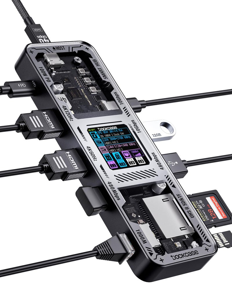 DOCKCASE Explorer Edition 10-in-1 USB C Hub, Dual 4K HDMI Docking Station for 2 Monitor, Gigabit Ethernet,1 USB-C and 3 USB-A Ports,100w PD, UHS-II TF/SD Card Reader for MacBook Pro, XPS, and More - Image 1