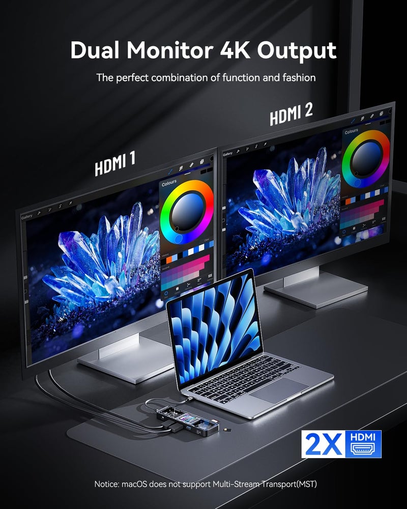 DOCKCASE Explorer Edition 10-in-1 USB C Hub, Dual 4K HDMI Docking Station for 2 Monitor, Gigabit Ethernet,1 USB-C and 3 USB-A Ports,100w PD, UHS-II TF/SD Card Reader for MacBook Pro, XPS, and More - Image 4