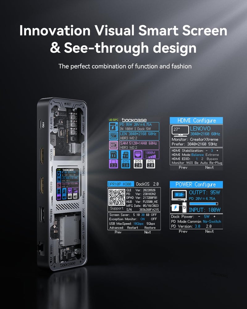 DOCKCASE Explorer Edition 10-in-1 USB C Hub, Dual 4K HDMI Docking Station for 2 Monitor, Gigabit Ethernet,1 USB-C and 3 USB-A Ports,100w PD, UHS-II TF/SD Card Reader for MacBook Pro, XPS, and More - Image 2