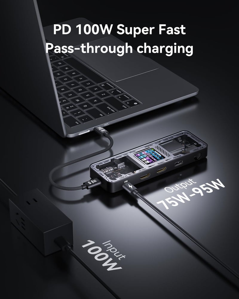 DOCKCASE Explorer Edition 10-in-1 USB C Hub, Dual 4K HDMI Docking Station for 2 Monitor, Gigabit Ethernet,1 USB-C and 3 USB-A Ports,100w PD, UHS-II TF/SD Card Reader for MacBook Pro, XPS, and More - Image 3