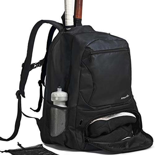 Athletico Premier Tennis Backpack - Tennis Bag Holds 2 Rackets in Padded Compartment | Separate Ventilated Shoe Compartment | Tennis Bags for Men or Women (Black) - Image 1