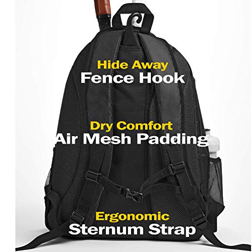 Athletico Premier Tennis Backpack - Tennis Bag Holds 2 Rackets in Padded Compartment | Separate Ventilated Shoe Compartment | Tennis Bags for Men or Women (Black) - Image 5