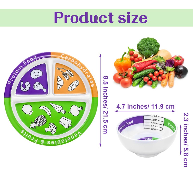 Tioncy 8 Pcs Bariatric Portion Control Set with 4 Bariatric Plates 4 Portion Control Bowls for Adults Diet Balanced Eating Weight Loss Serving Plans(Classic) - Image 2