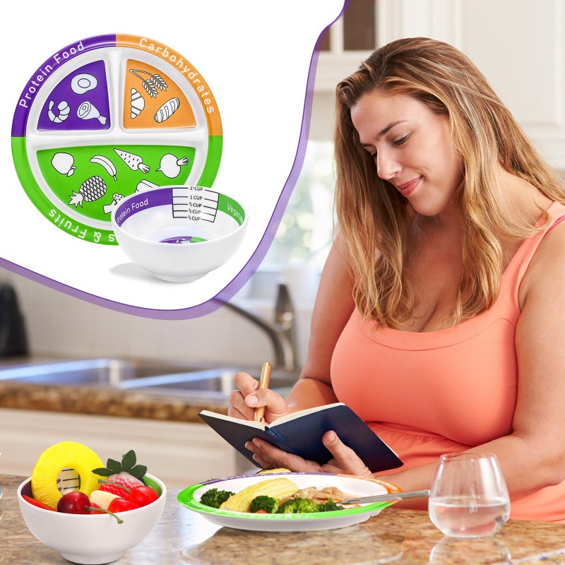 Tioncy 8 Pcs Bariatric Portion Control Set with 4 Bariatric Plates 4 Portion Control Bowls for Adults Diet Balanced Eating Weight Loss Serving Plans(Classic) - Image 3