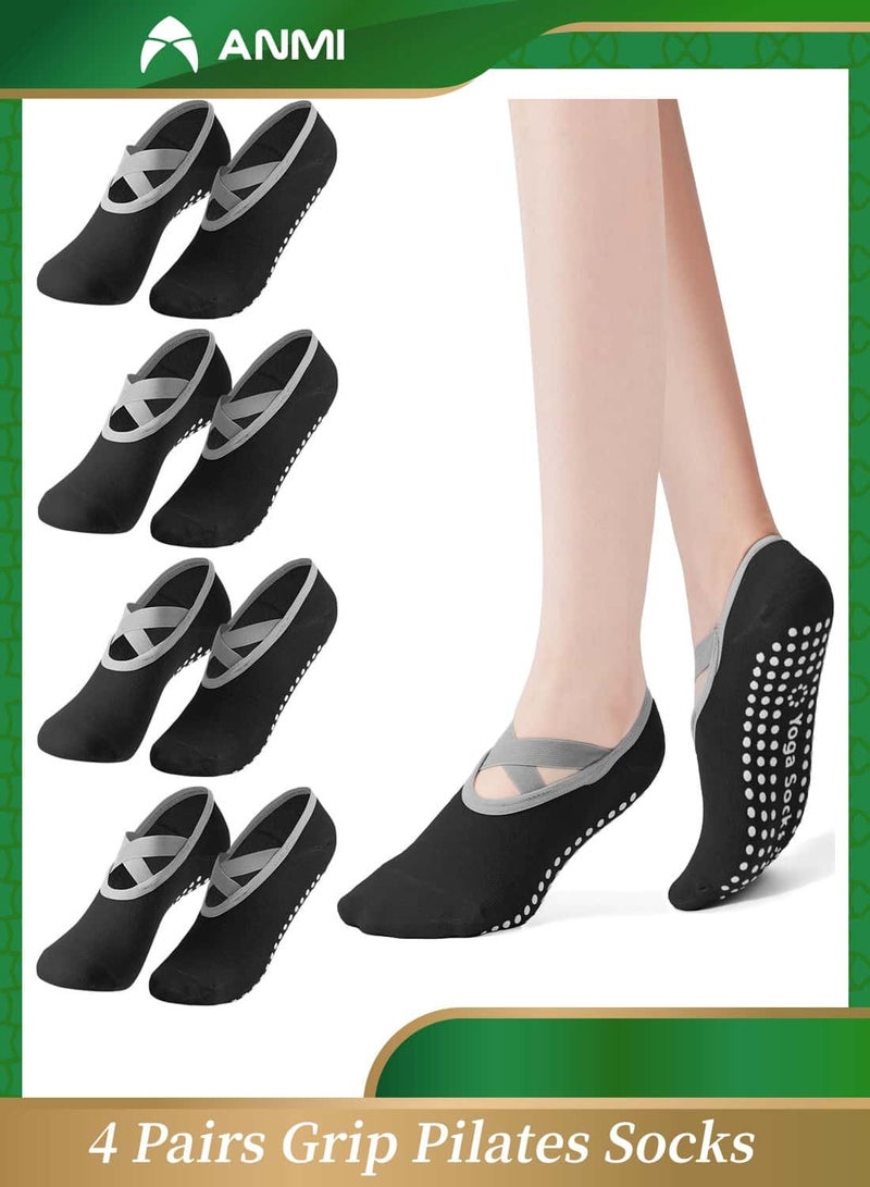 Anmi 4 Pairs Yoga Pilates Socks, Non-Slip Cotton Socks for Pilates Pure Barre Ballet Dance Socks Barefoot Workout Socks - Image 1
