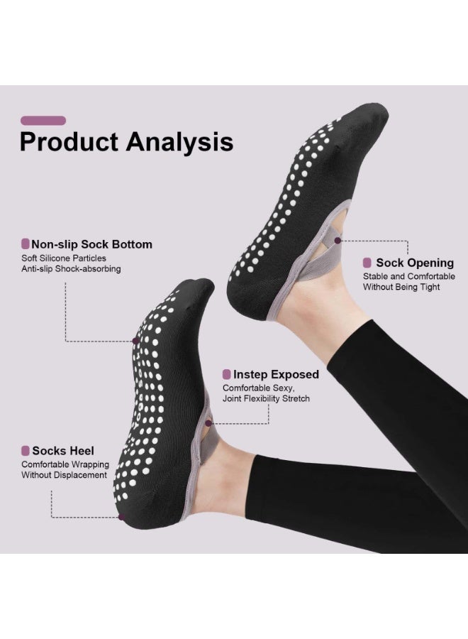 Anmi 4 Pairs Yoga Pilates Socks, Non-Slip Cotton Socks for Pilates Pure Barre Ballet Dance Socks Barefoot Workout Socks - Image 4
