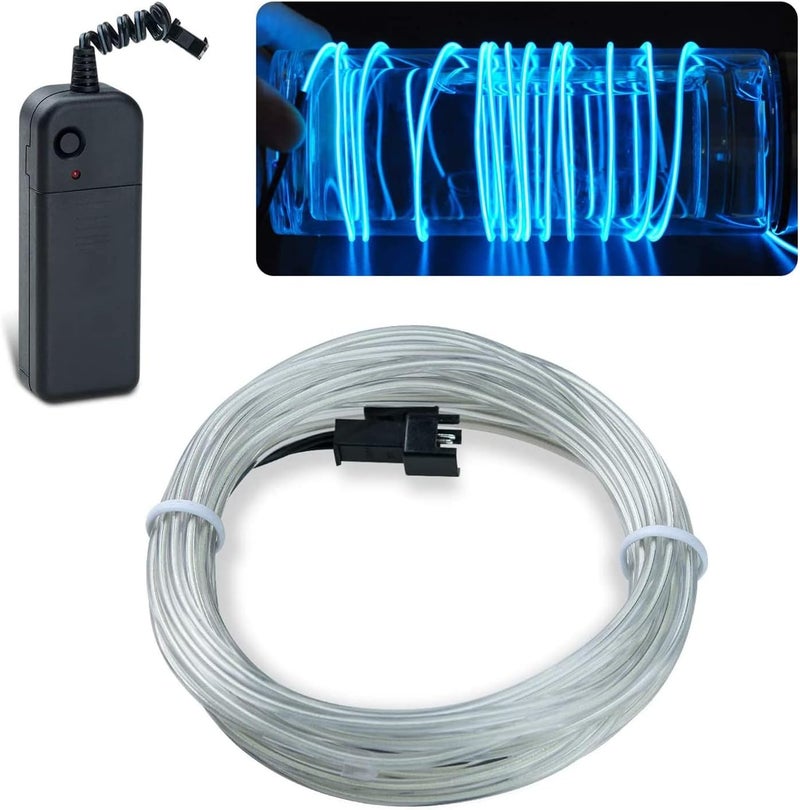 lychee 9ft EL Wire Lights Neon Glowing Strobing Electroluminescent Light El Wire w/Battery Pack for Parties, Halloween Decoration (Ice Blue) - Image 1