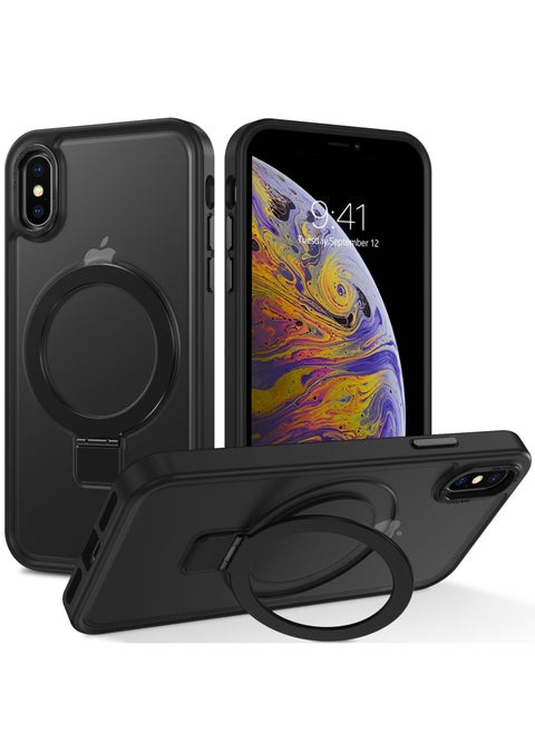 iPhone X/ XS MagSafe Case with Magnetic Invisible Stand,【Full Shockproof Protection】Matte Back Phone Cover with Magnet Kickstand for Apple X/ XS (2018)(Black)