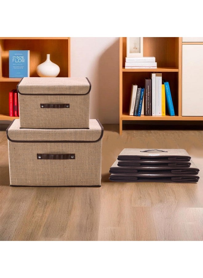 Kuber Industries Kuber Industries Pack of 6 Drawer Organizer (3 Pcs Small & 3 Pcs Large) Clothes Organiser for Wardrobe | Lid & Handle | Jute Fabric | Cupboard Foldable Storage Organizer | Cloth Organizer | Brown  - Image 1