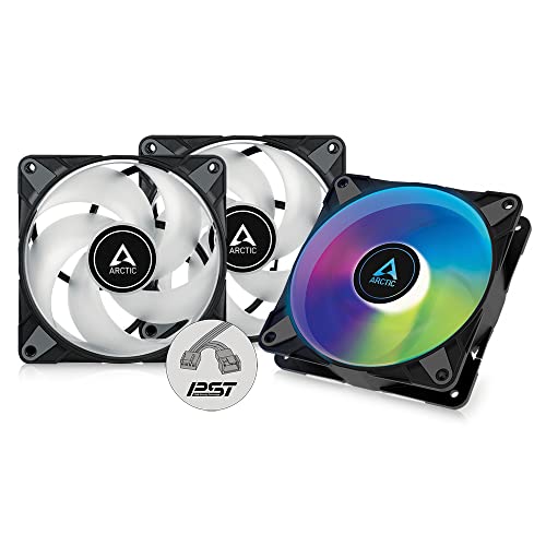 ARCTIC P12 PWM PST A-RGB 0dB (3 Pack) - 120 mm PWM case Fan Optimized for Static Pressure, case Fan, semi-Passive: 0-2000 RPM, 5V 3 pin ARGB LED, Single Fan - Black - ACFAN00232A - Image 1