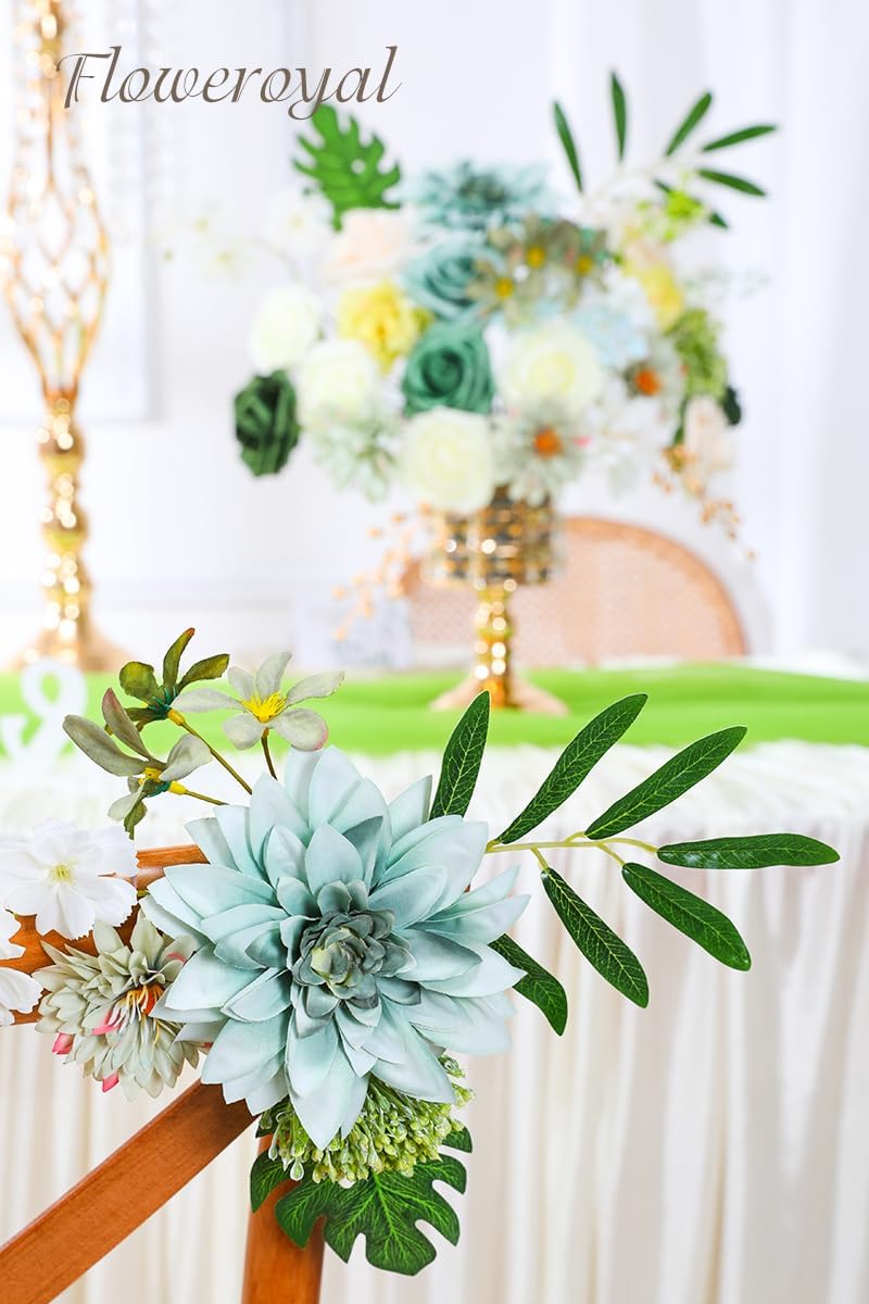 Floweroyal Artificial Flowers Combo Green Flowers Mix Silk Flowers Dahlia Roses with Stems for DIY Wedding Bridal Bouquets, Baby Shower, Floral Arrangement, Table Centerpieces, Home Decorations. - Image 2