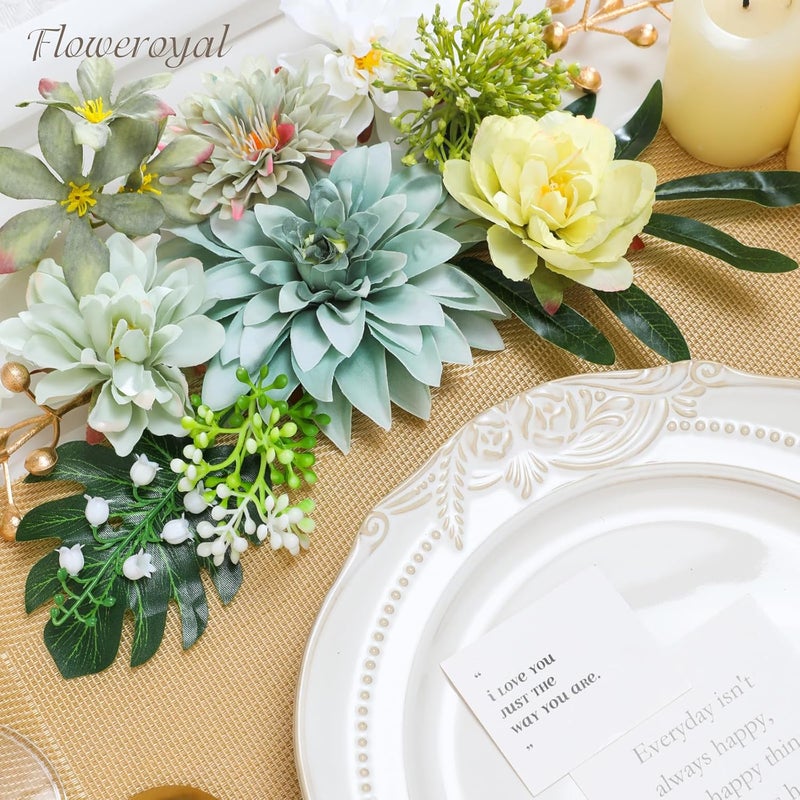 Floweroyal Artificial Flowers Combo Green Flowers Mix Silk Flowers Dahlia Roses with Stems for DIY Wedding Bridal Bouquets, Baby Shower, Floral Arrangement, Table Centerpieces, Home Decorations. - Image 5