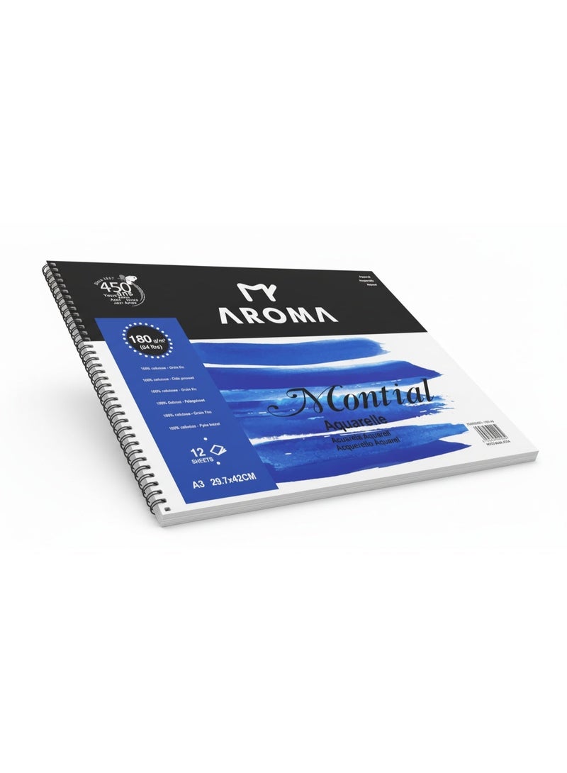 أروما دفتر رسم مائي ماي أروما A3 – ورق ألوان مائية احترافى جودة عاليه 180 جم 12 ورقة بحجم A3 (29.7×42 سم) - Image 2