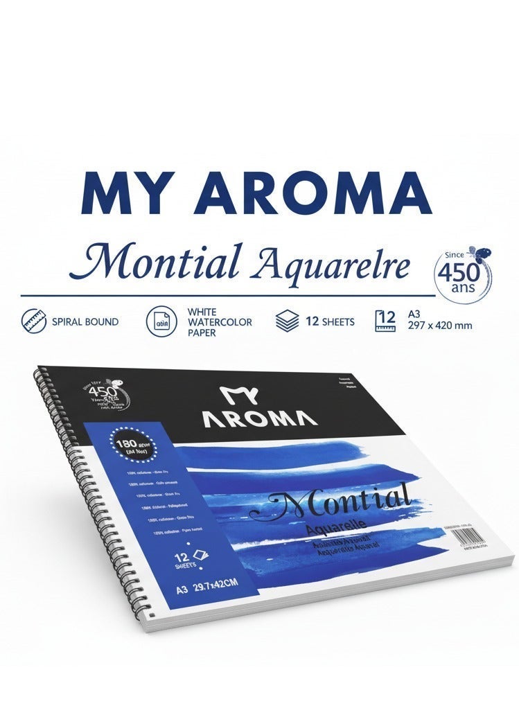 أروما دفتر رسم مائي ماي أروما A3 – ورق ألوان مائية احترافى جودة عاليه 180 جم 12 ورقة بحجم A3 (29.7×42 سم) - Image 3