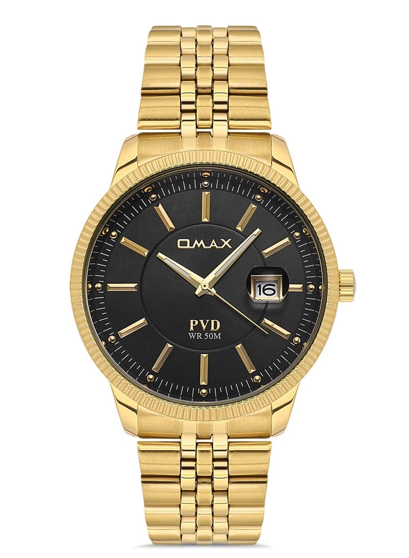 Omax Men's Gold Luxury Wrist Watch, Watches for Men, Stainless Watches, Steel Band, Date Black Round Dial, Waterproof Watch, 1 Year Warranty - Image 1