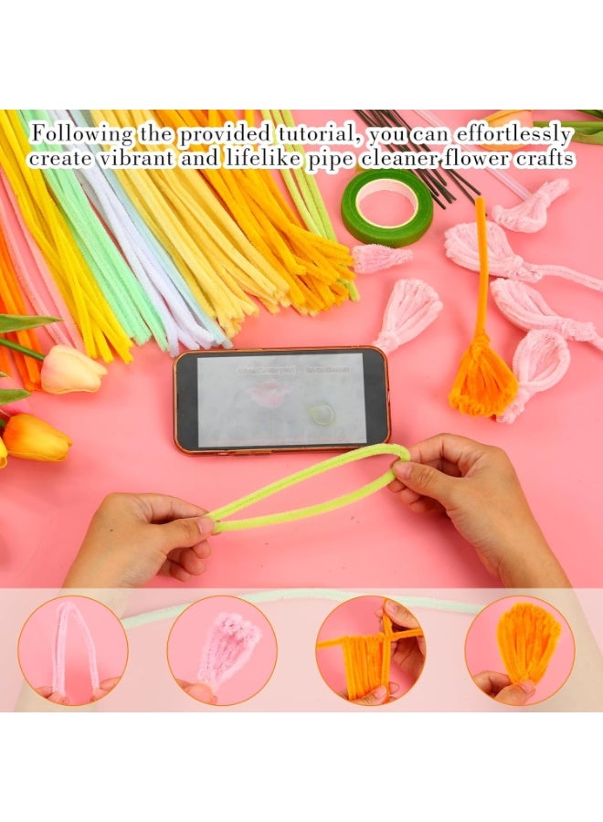Pipe Cleaners Craft Kit – DIY Flower Bouquet Making Kit, Chenille Stems Craft Supplies for Art Projects, Pipe Cleaner Craft for Creative Activities, Beginner-Friendly Craf Kit for Flower Making - Image 4