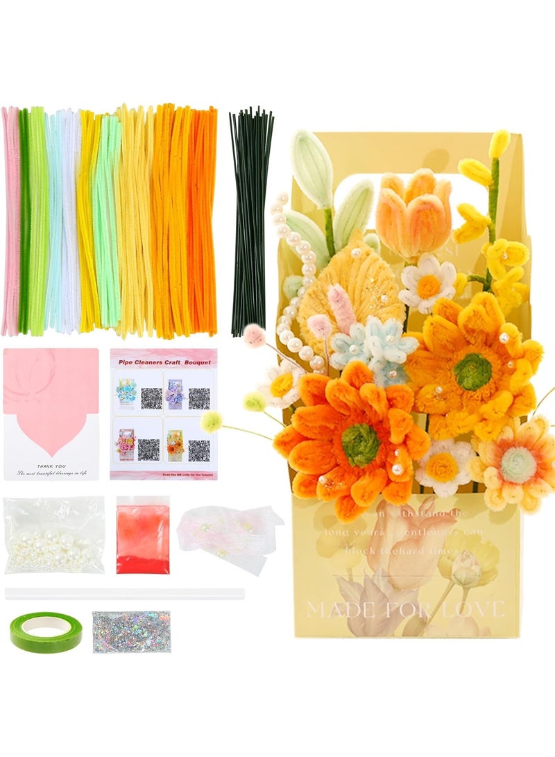 Pipe Cleaners Craft Kit – DIY Flower Bouquet Making Kit, Chenille Stems Craft Supplies for Art Projects, Pipe Cleaner Craft for Creative Activities, Beginner-Friendly Craf Kit for Flower Making - Image 1