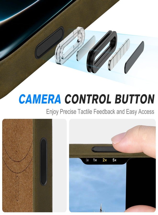 SHIELDON Case for iPhone 17 Pro Max 6.9-inch, Top Grain Crazy Horse Leather, Magnetic Wireless Charging, Slim Fit, Anti-Scratch, Metal Buttons, Drop Proof Cover - Khaki - Image 4