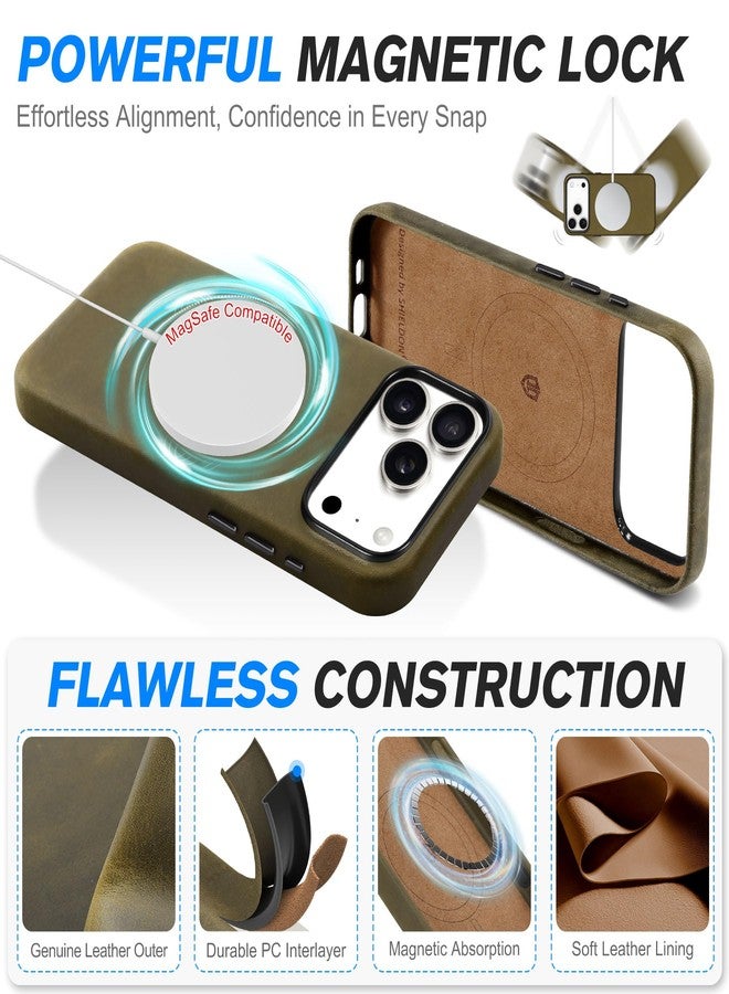 SHIELDON Case for iPhone 17 Pro Max 6.9-inch, Top Grain Crazy Horse Leather, Magnetic Wireless Charging, Slim Fit, Anti-Scratch, Metal Buttons, Drop Proof Cover - Khaki - Image 5
