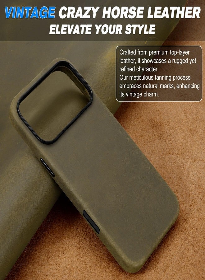 SHIELDON Case for iPhone 17 Pro Max 6.9-inch, Top Grain Crazy Horse Leather, Magnetic Wireless Charging, Slim Fit, Anti-Scratch, Metal Buttons, Drop Proof Cover - Khaki - Image 3