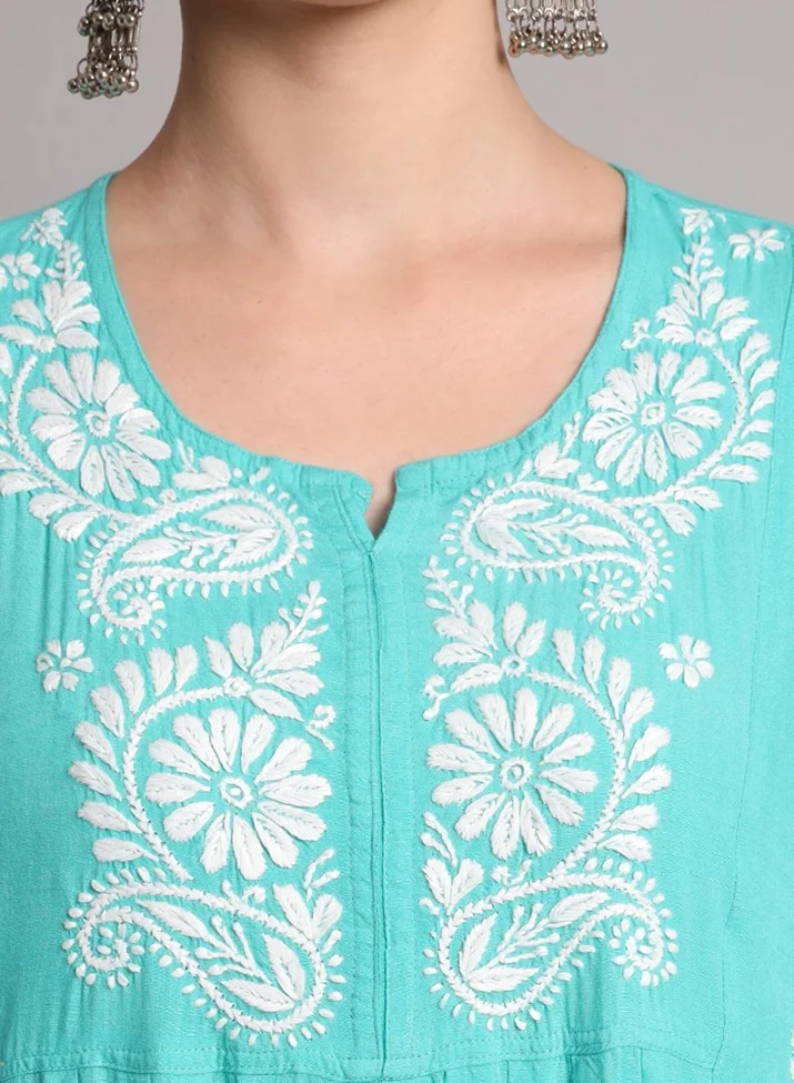 Alaya Hand Embroidered Chikankari Rayon Jalabiya-AL4012