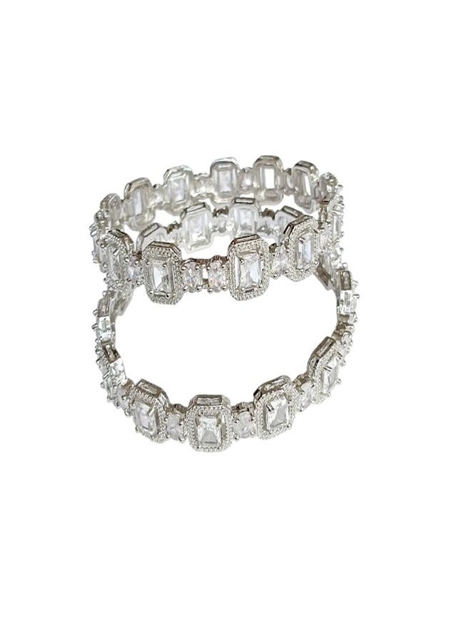 DENICRAAS American Diamond White Bangles For Women &Girls -Bridal Indian Gift Bangle set (Pack Of 2) (2.8) - Image 2