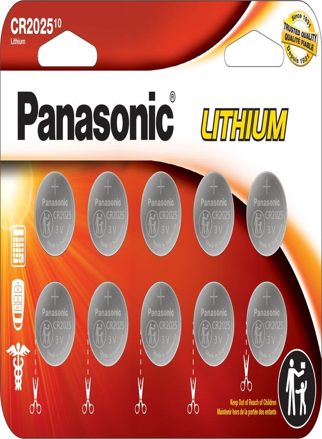 Panasonic CR2025 3.0 Volt Long Lasting Lithium Coin Cell Batteries in Child Resistant, Standards Based Packaging, 10 Count(Pack of 1) - Image 1