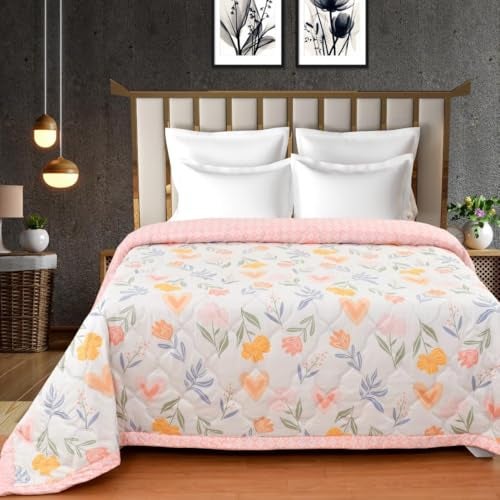Fancy Walas Dohar Double Bed 100% Cotton Blankets for Summer | 90x100inch, 150GSM Ac Comforter and Cooling Blankets for Summer | Classic Printed Design | Pink Color | Quilt | Ideal for Gifting - Image 3