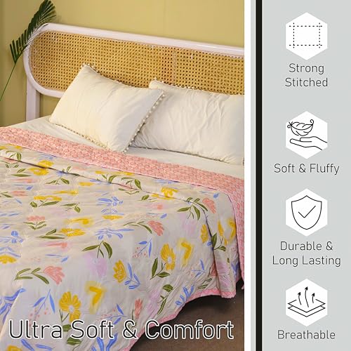 Fancy Walas Dohar Double Bed 100% Cotton Blankets for Summer | 90x100inch, 150GSM Ac Comforter and Cooling Blankets for Summer | Classic Printed Design | Pink Color | Quilt | Ideal for Gifting - Image 5