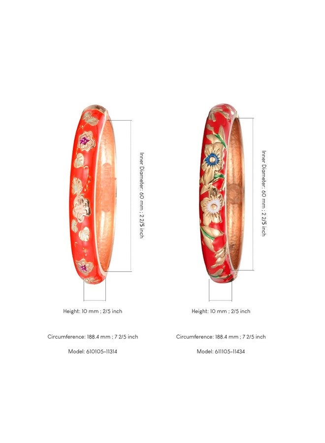 UJOY Enamel Bangle Bracelet Two Pcs Set in Gift Box for Lady Women Birthday Valentine Present (Red) - Image 2