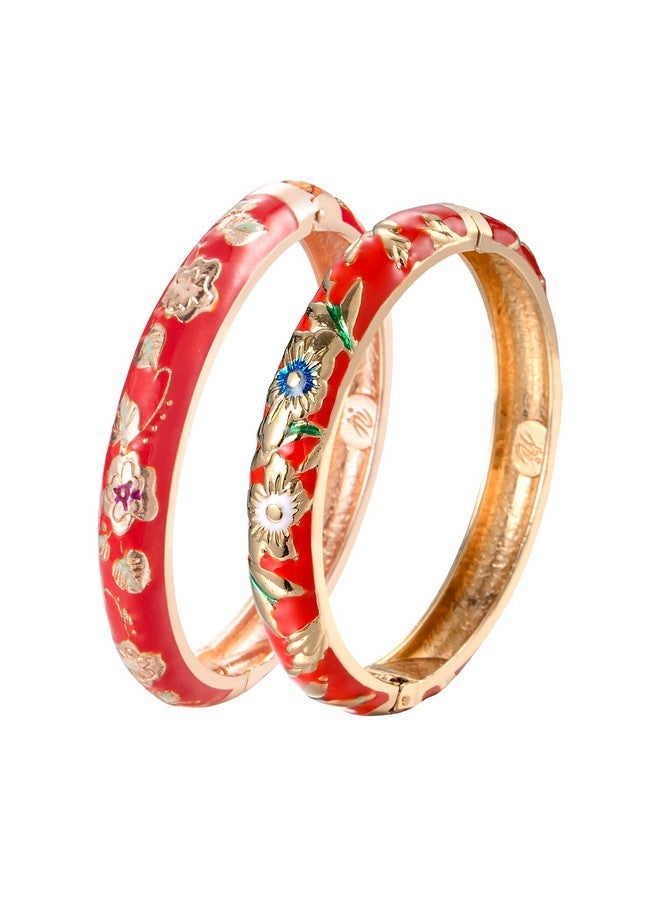 UJOY Enamel Bangle Bracelet Two Pcs Set in Gift Box for Lady Women Birthday Valentine Present (Red) - Image 1