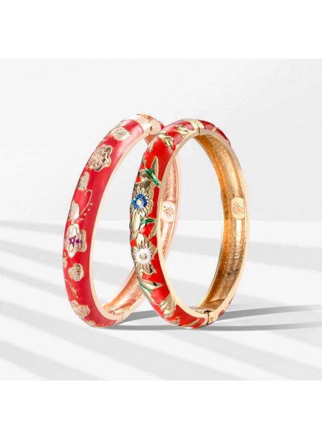 UJOY Enamel Bangle Bracelet Two Pcs Set in Gift Box for Lady Women Birthday Valentine Present (Red) - Image 5