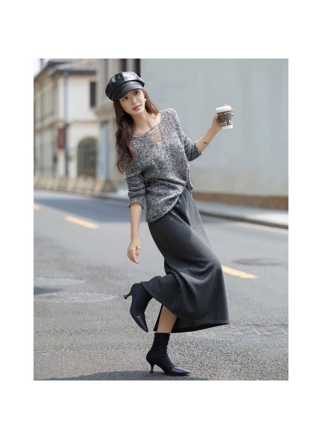 Dme Autumn Stylish V-neck Sweater, Floral Yarn Pee Knit Top For Wome - Image 4