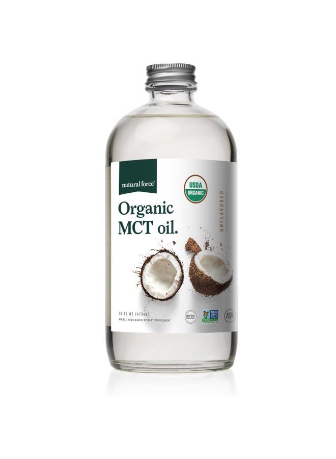 Natural Force Organic MCT Oil – Pure Glass Bottle – Made from 100% Cold Pressed Virgin Coconut Oil + Certified Keto, Paleo, Kosher, Vegan & Non-GMO – Lab Tested for Quality and Purity - 16 Ounce - Image 1