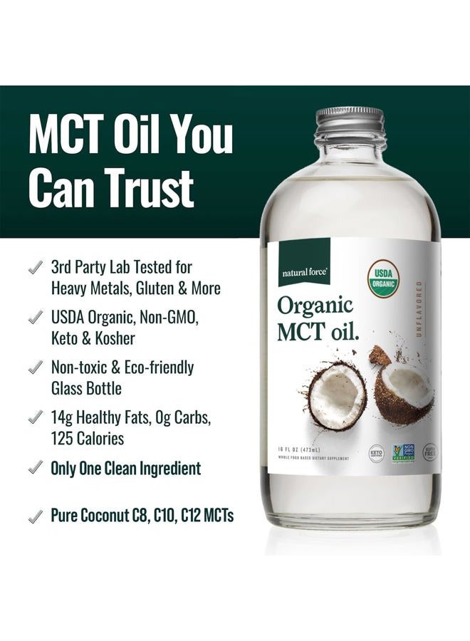 Natural Force Organic MCT Oil – Pure Glass Bottle – Made from 100% Cold Pressed Virgin Coconut Oil + Certified Keto, Paleo, Kosher, Vegan & Non-GMO – Lab Tested for Quality and Purity - 16 Ounce - Image 2