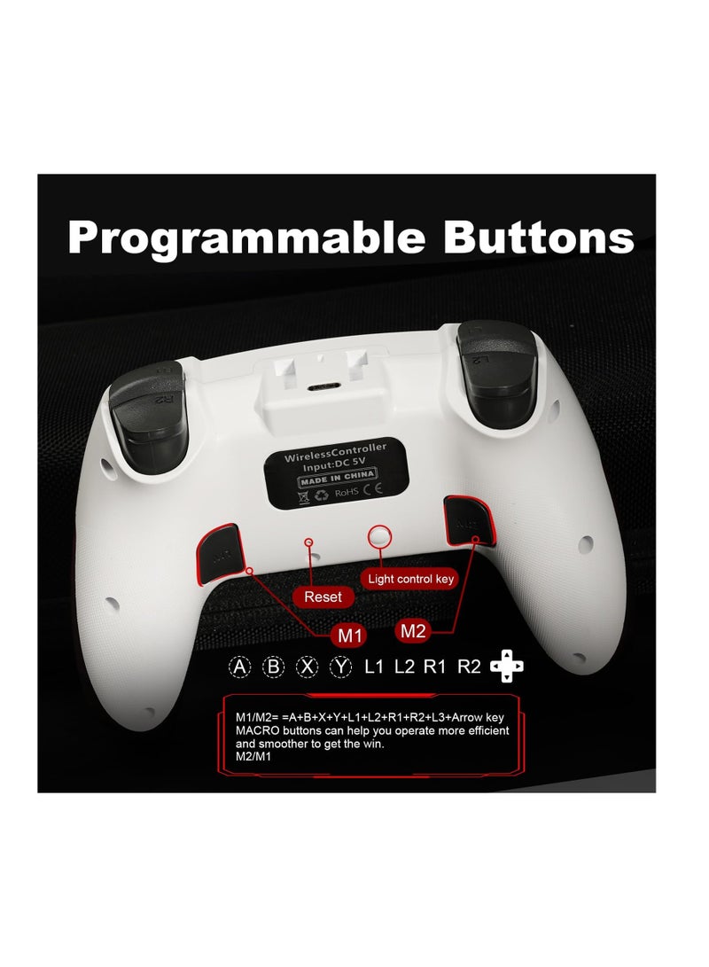 Anmi Wireless Controller for PS4, Controller with Joystick/Dual Vibration/6-Axis Gyro/RGB Modes/Macro M1,M2/Turbo Boost Compatible with PS4/Pro/Slim/Switch/PC- White - Image 5