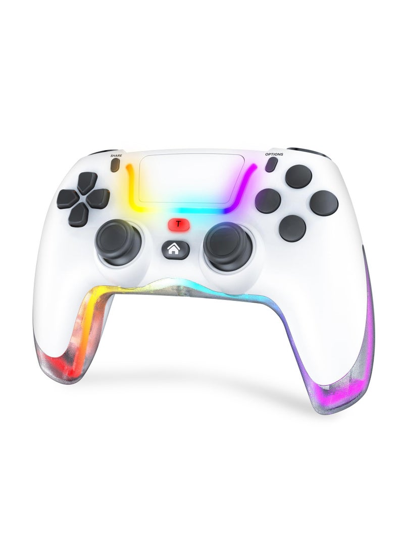 Anmi Wireless Controller for PS4, Controller with Joystick/Dual Vibration/6-Axis Gyro/RGB Modes/Macro M1,M2/Turbo Boost Compatible with PS4/Pro/Slim/Switch/PC- White - Image 1