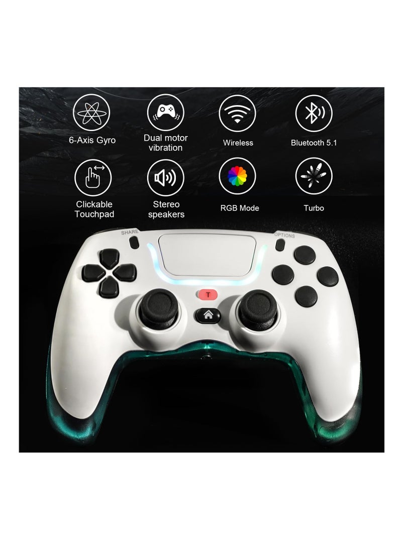 Wireless Controller for PS4, Controller with Joystick/Dual Vibration/6-Axis Gyro/RGB Modes/Macro M1,M2/Turbo Boost Compatible with PS4/Pro/Slim/Switch/PC- White