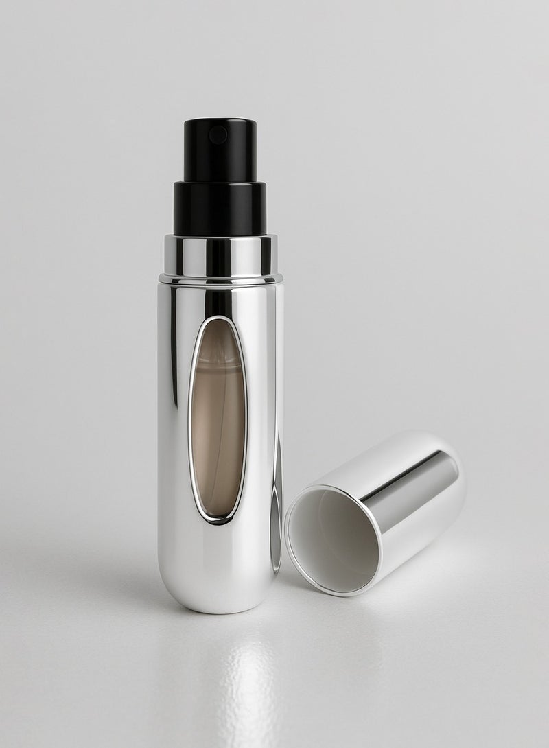 بخاخ عطر قابل لإعادة التعبئة | زجاجة رذاذ فضية صغيرة سعة ٥ مل | عبوة عطر سفر مانعة للتسرب ومعتمدة من إدارة أمن النقل الأمريكية - Image 2