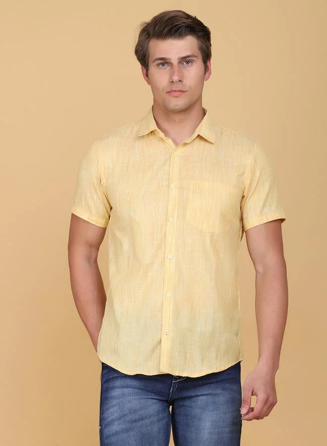 Take Two Men Yellow Linen Look Short Sleeve Shirt