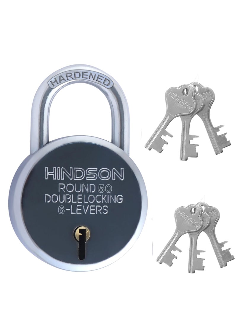HINDSON - HINDSON Round 50mm Padlock with 12 Keys Double Locking Mechanism Perfect for Main Door Lock Gate Lock and Shutter Lock - Image 1