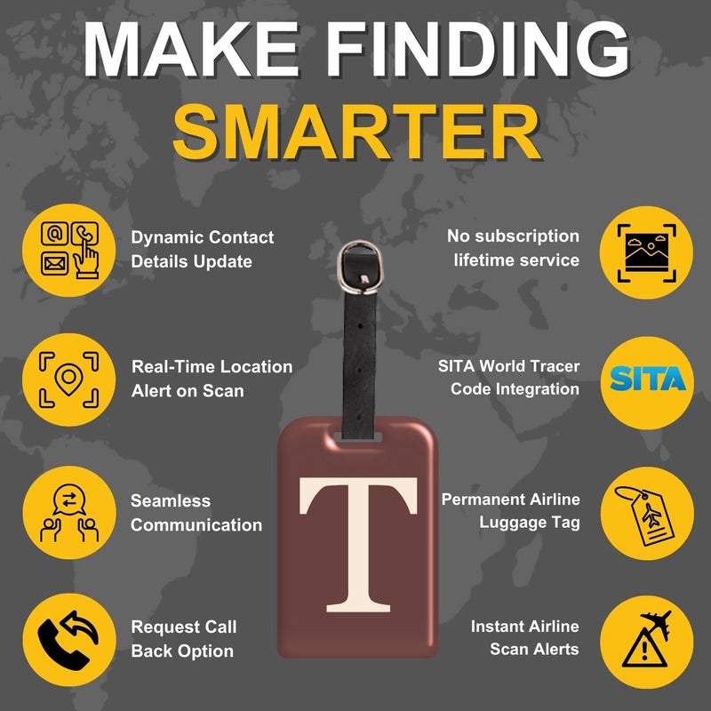 tag8 [Pack 2] Smart Luggage Tag ID with Name Initial B| Bag Tag with Global Loss Recovery Service | Airline Compliant | SITA World Tracer Code Enabled | Smart Alternative to Name Tags | Gift idea (T) - Image 4
