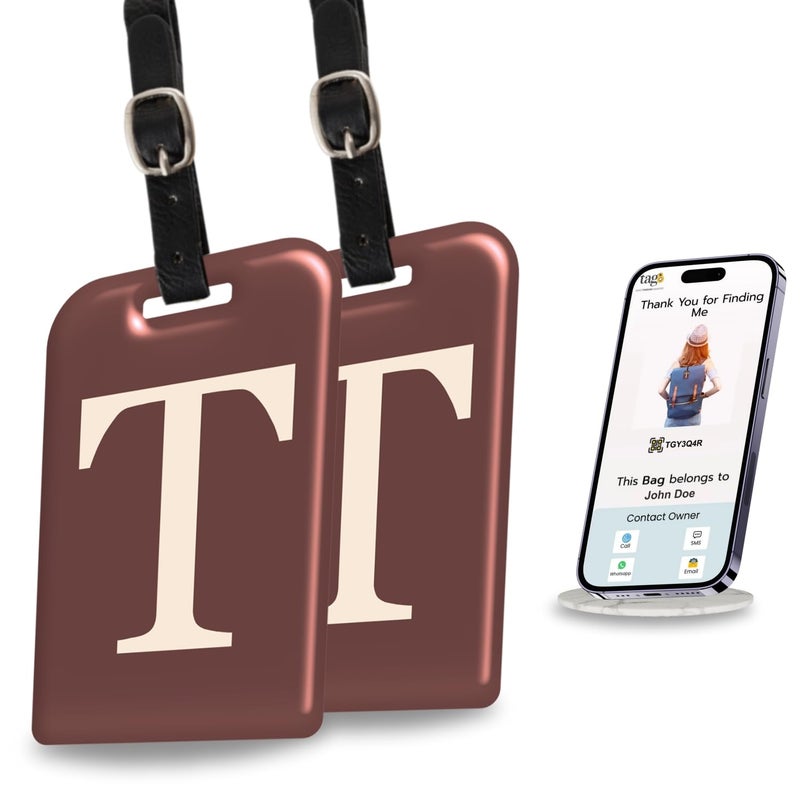 tag8 [Pack 2] Smart Luggage Tag ID with Name Initial B| Bag Tag with Global Loss Recovery Service | Airline Compliant | SITA World Tracer Code Enabled | Smart Alternative to Name Tags | Gift idea (T) - Image 1